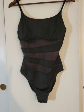 Shade & Shore Black Mesh  One-Piece Swimsuit